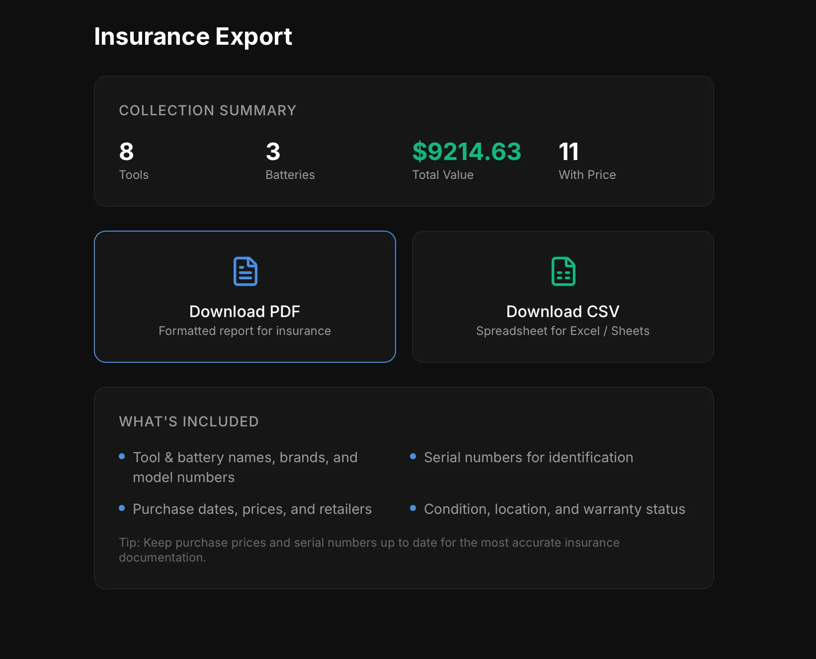 PDF collection report